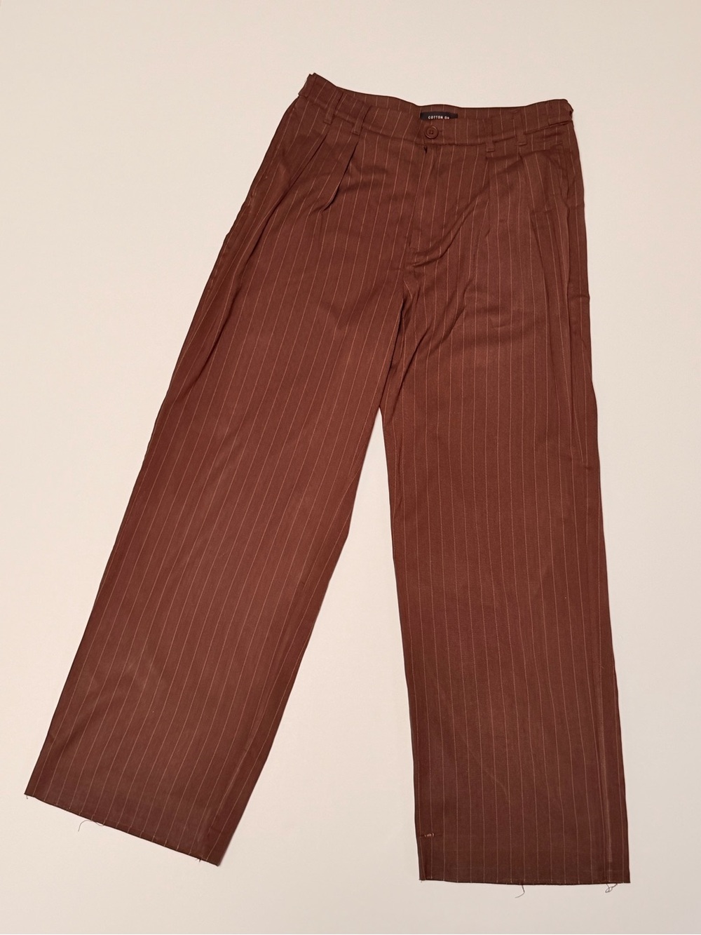 Cotton On Men's Rust Brown Pinstripe Wide-Leg Trousers